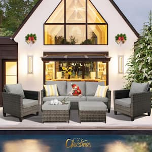 New Vultros Gray 5-Piece Wicker Outdoor Patio Conversation Seating Set with Dark Gray Cushions