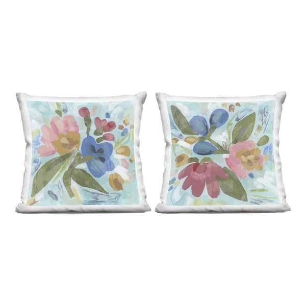 Eclectic Flower Bundles Multi-Color Abstract Polyester 18 in. x 18 in. Throw Pillow Set of 2