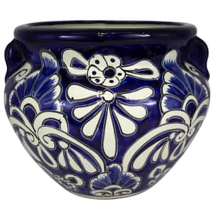 11 in. Dark Blue Ceramic Talavera Chata Planter