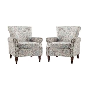 Auria Contemporary Grey Polyester Armchair with Nailhead Trim and Turned Legs Set of 2
