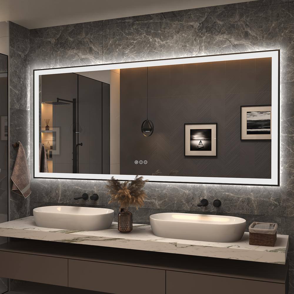 77 in. W x 36 in. H Rectangular Space Aluminum Framed Dual Lights Anti-Fog Wall Bathroom Vanity Mirror in Tempered Glass price history on PriceWatchPro