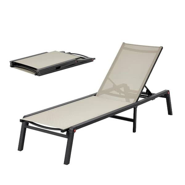 Outdoor Chaise Lounge Chair, 400 lbs. Weight Capacity, Foldable Sun Tanning Chair, 5 Adjustable Positions, Easy Assembly