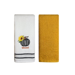 Harvest Embroidered Cotton Hand Towel 2-Piece Set Blessed White