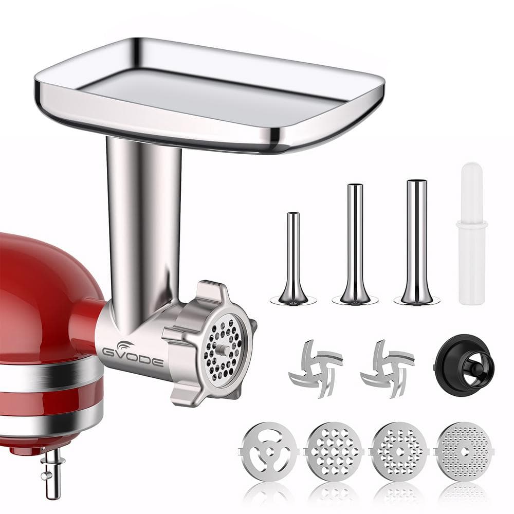 FavorKit Stainless Steel Food Meat Grinder Accessories for KitchenAid  Mixers, Dishwasher Safe, Included 3 Sausage Stuffer Tubes and 1 Metal  Attachment
