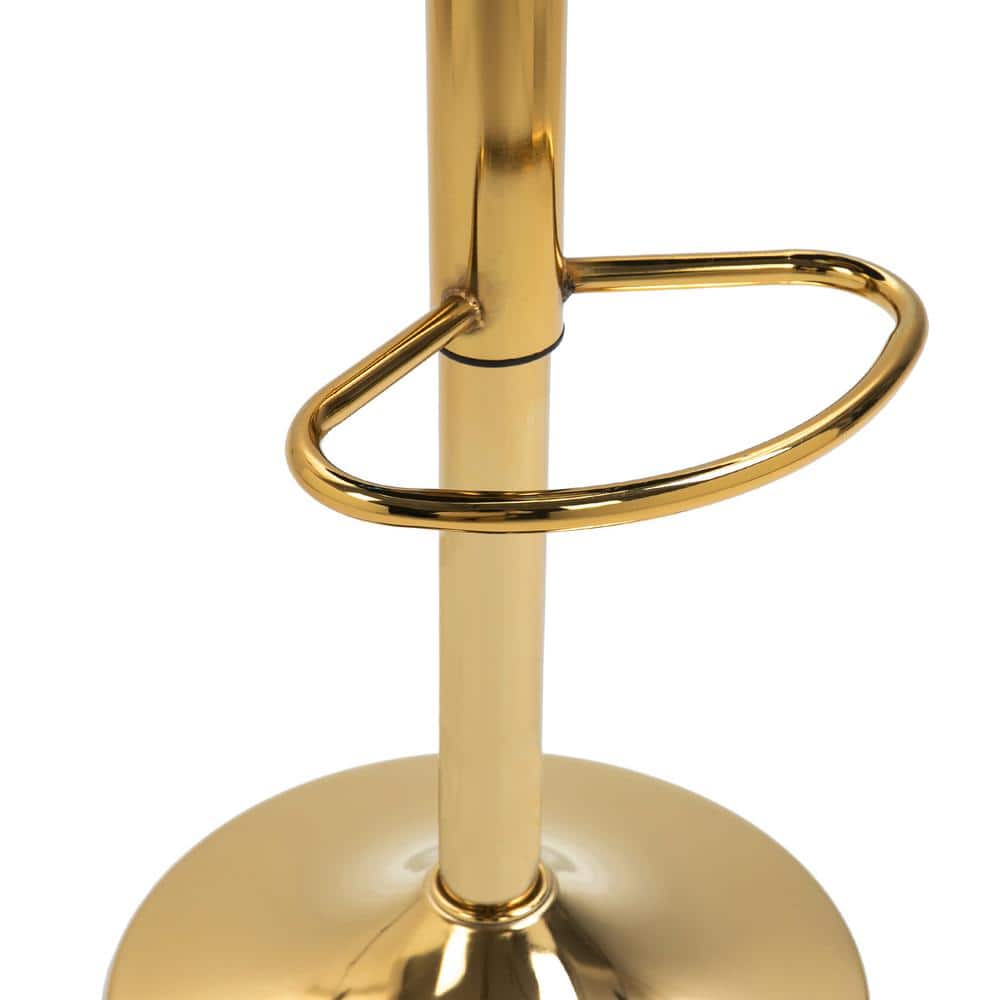 Emerald Green Velvet Adjustable Swivel Bar Stools with Gold Base, Set of 2