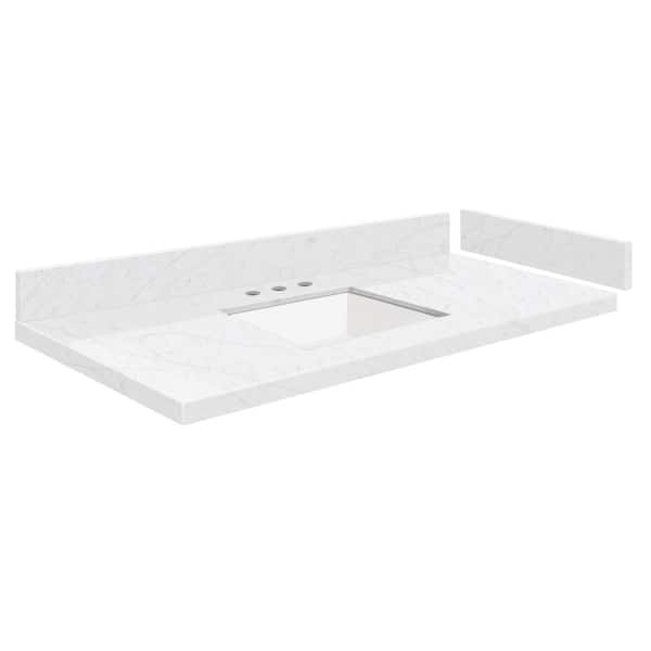 Transolid Silestone 40.25 in. W x 22.25 in. D Quartz White Rectangular Single Sink Vanity Top in Statuario