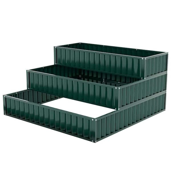 HONEY JOY Green Metal 3-Tier Raised Garden Bed Outdoor Elevated Planter Box (1-Pack)