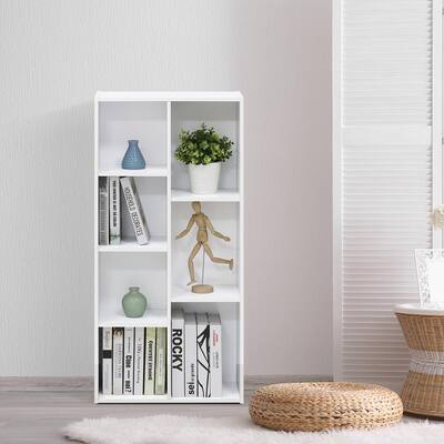 41.7 in. White Faux Wood 7-shelf Standard Bookcase with Storage