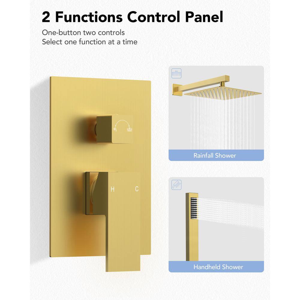 Brushed Gold Dual Head Wall Mounted Rain Shower System