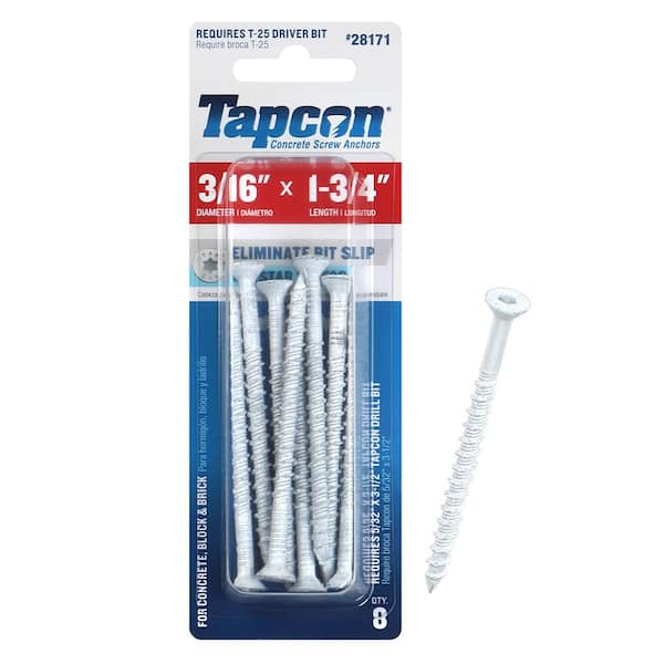 Tapcon 3/16 in. x 1-3/4 in. White Star Flat-Head Concrete Anchors (8-Pack)