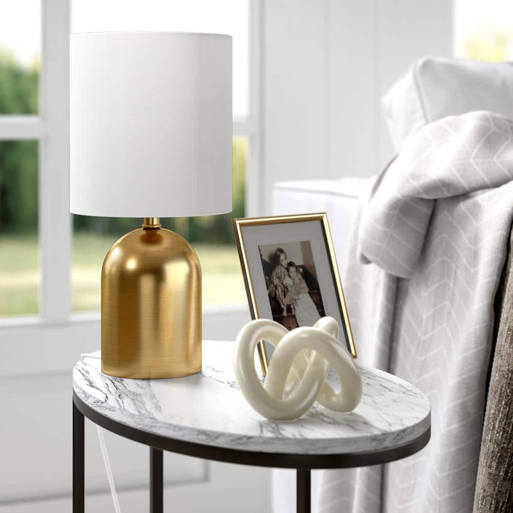 Brass Mini Table Lamp with White Linen Shade