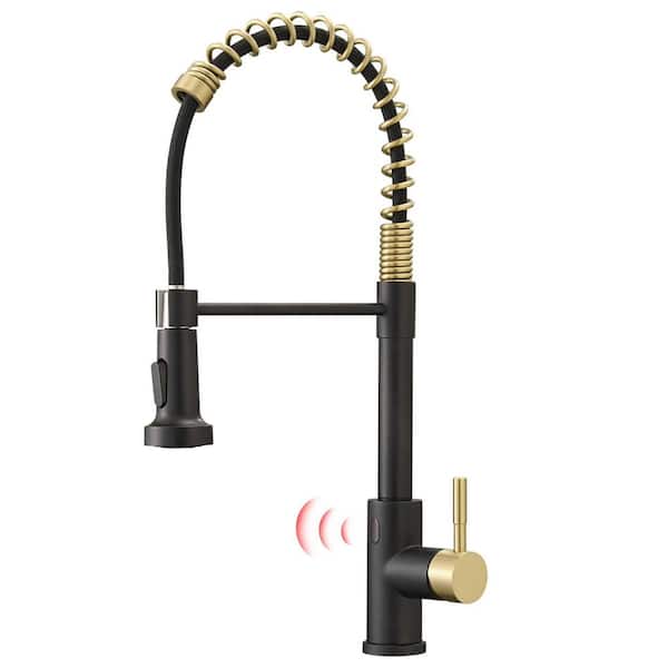 FLG Single Handle Touchless Kitchen Faucet with Pull Down Sprayer Kitchen Sink Faucets 1-Hole Smart Sensor Taps Gold & Black