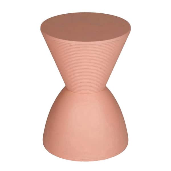 Benjara 12 in. Pink Round Plastic Top End/Side Table with Pedestal Base