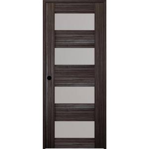 Della 32 in. x 96 in. Left-Hand Frosted Glass Solid Core 4-Lite Gray Oak Wood Composite Single Prehung Interior Door