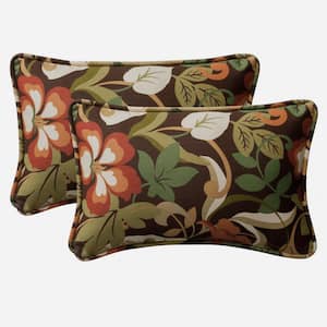 Floral Brown Rectangular Outdoor Lumbar Throw Pillow 2-Pack