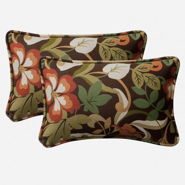 Pillow Perfect Floral Brown Rectangular Outdoor Lumbar Throw Pillow 2-Pack