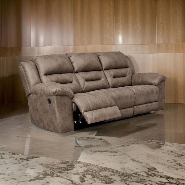Benjara 41 in. Pillow Top Arm Faux Leather Rectangle Manual Recliner Sofa in Taupe