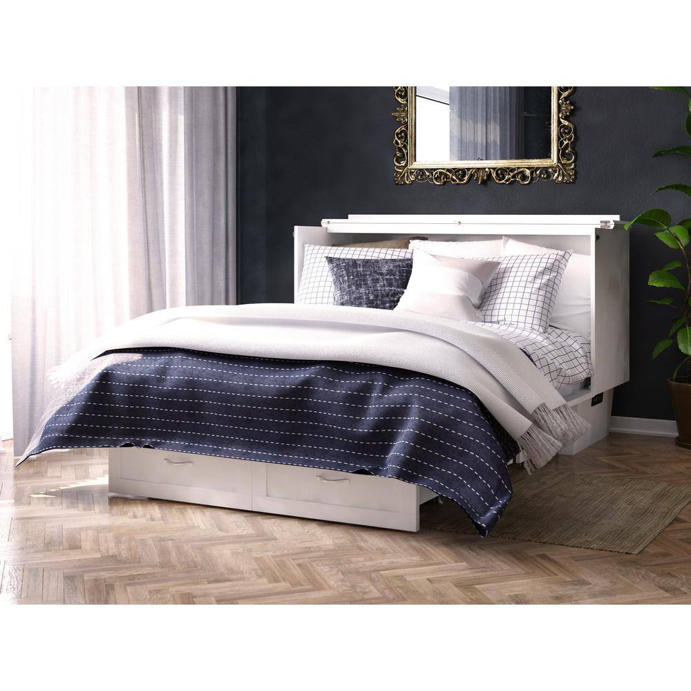 Queen-Sized Monroe Murphy Bed Chest with Single Drawer in White