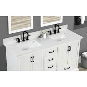 73 in. W x 22 in D Quartz White Rectangular Double Sink Vanity Top in Carrara Marble