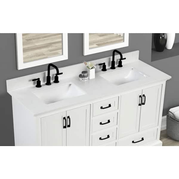 73 in. W x 22 in D Quartz White Rectangular Double Sink Vanity Top in Carrara White
