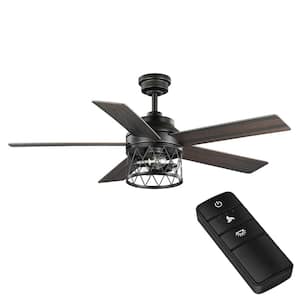 North Grove 52 in. Indoor LED Matte Black Dry Rated Ceiling Fan with 5-Reversible Blades, Light Kit and Remote Control