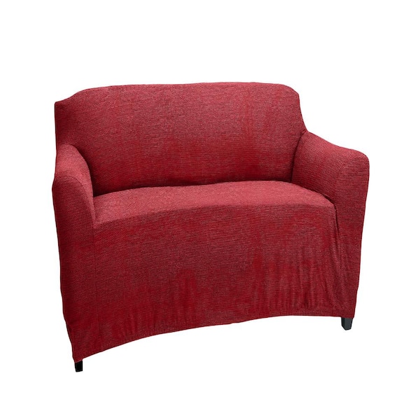 Home Details 96.5 in. x 23.6 in. x 27.5 in. Zig Zag Burgundy Stretch Chair Slip Cover