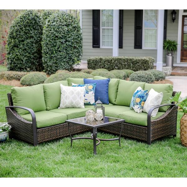 Leisure Made Trenton 4-Piece Wicker Outdoor Sectional Set with Green Cushions