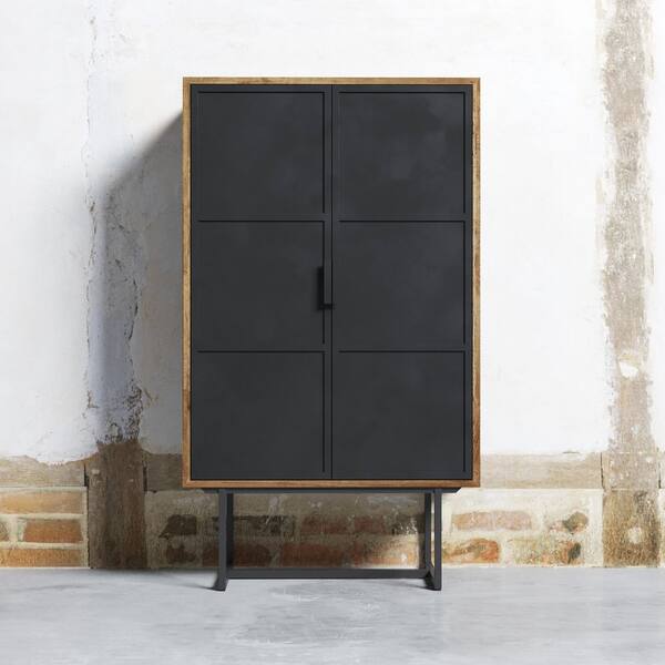 Urban Woodcraft Parisian Factory 59 in. x 31 in. Multicoloured Display Cabinet with Metal Doors