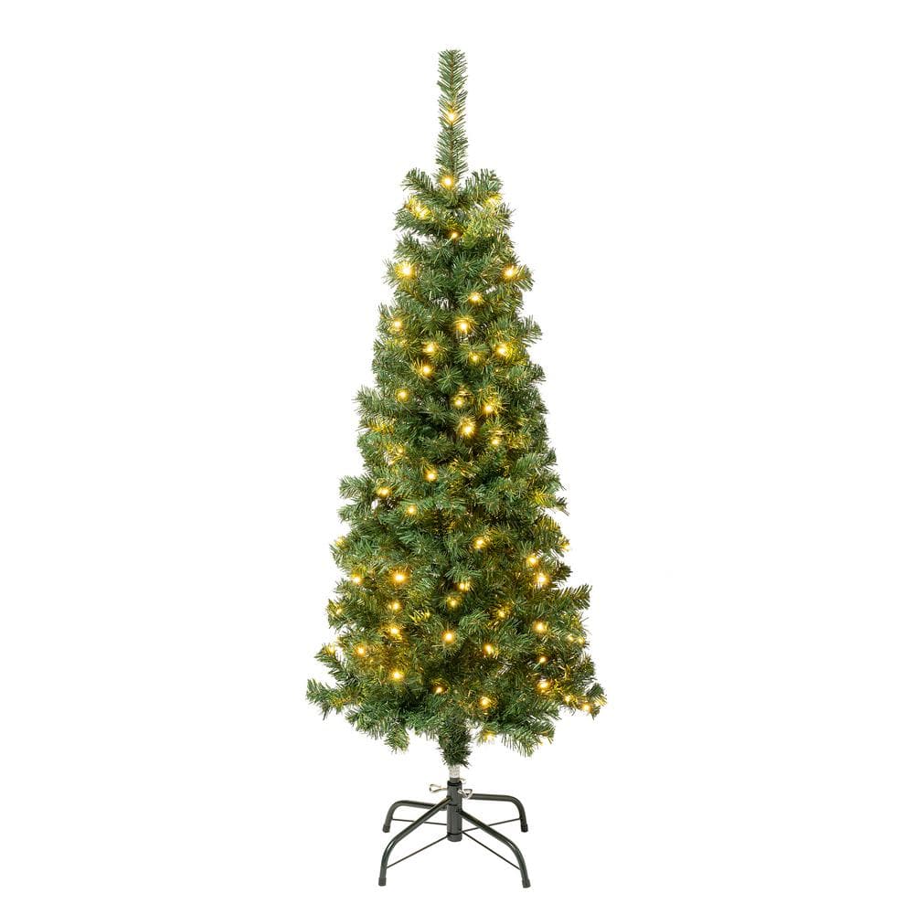 4 1/2' Linden Spruce Wrapped PreLit Artificial Christmas Tree with 150 Warm White LED Lights -  National Tree Company, LIN8-300L-45