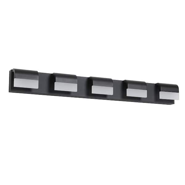 38.2 in. 5-Light Modern LED Black Bathroom Vanity Lights Over Mirror Bath Wall Lighting