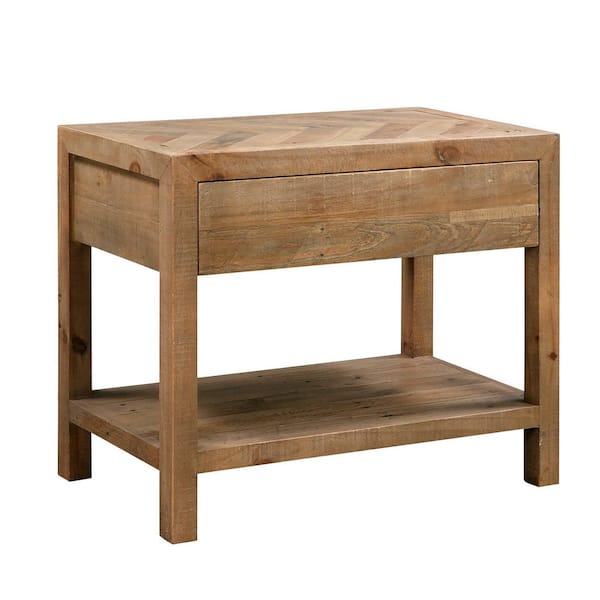 New Heights Cascade 1-Drawer Brown Chestnut Reclaimed Wood Nightstand 26 in. H x 32 in. W x 18 in. D