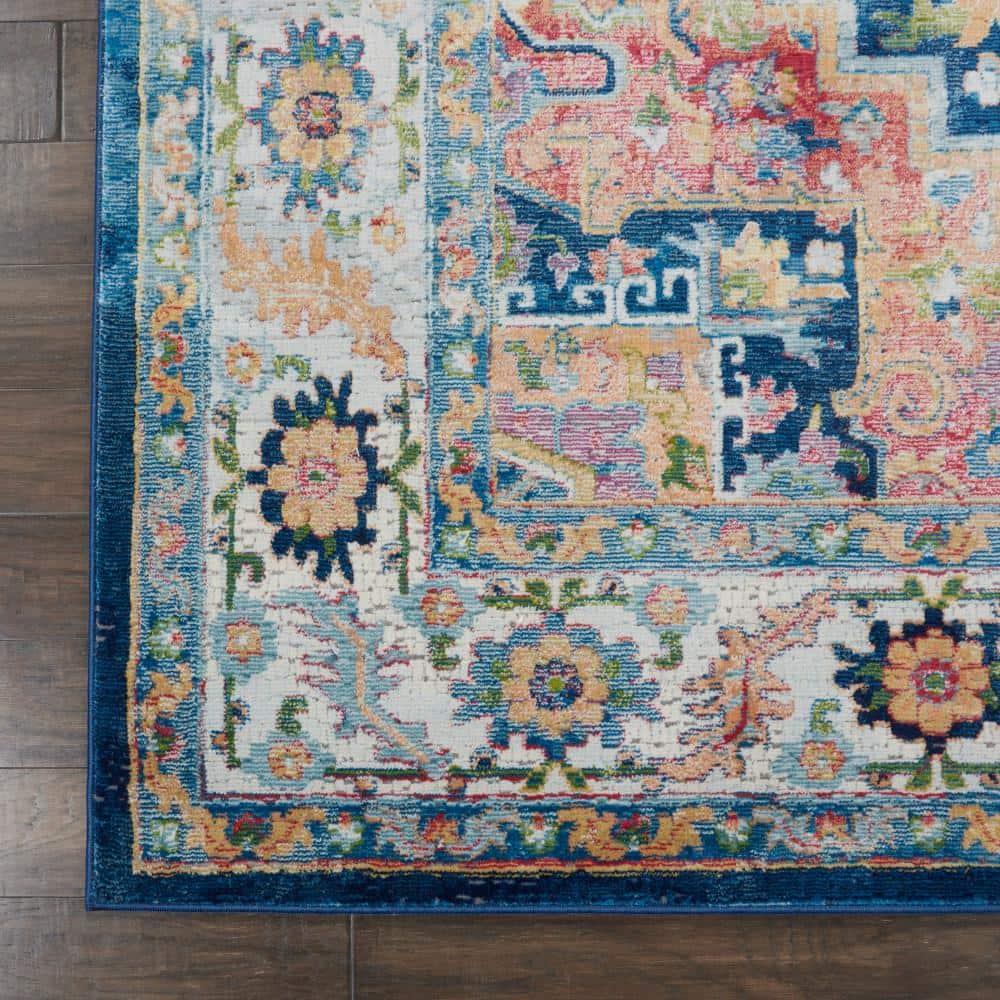 Aegean Blue Round Synthetic Easy-Care Stain-Resistant Area Rug