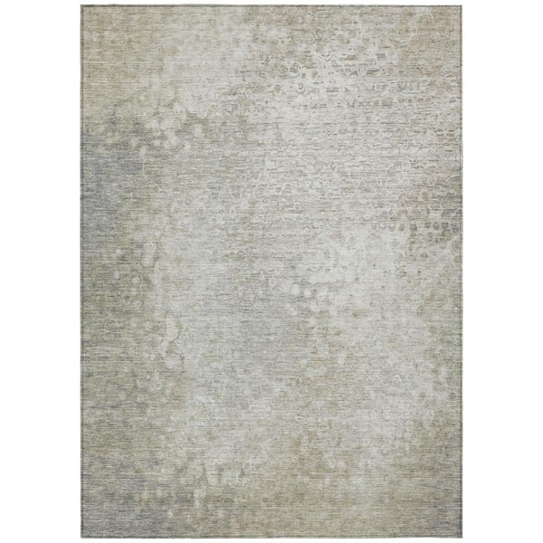 Beige 8 ft. x 10 ft. Woven Border Rectangle Indoor/Outdoor Area Rug