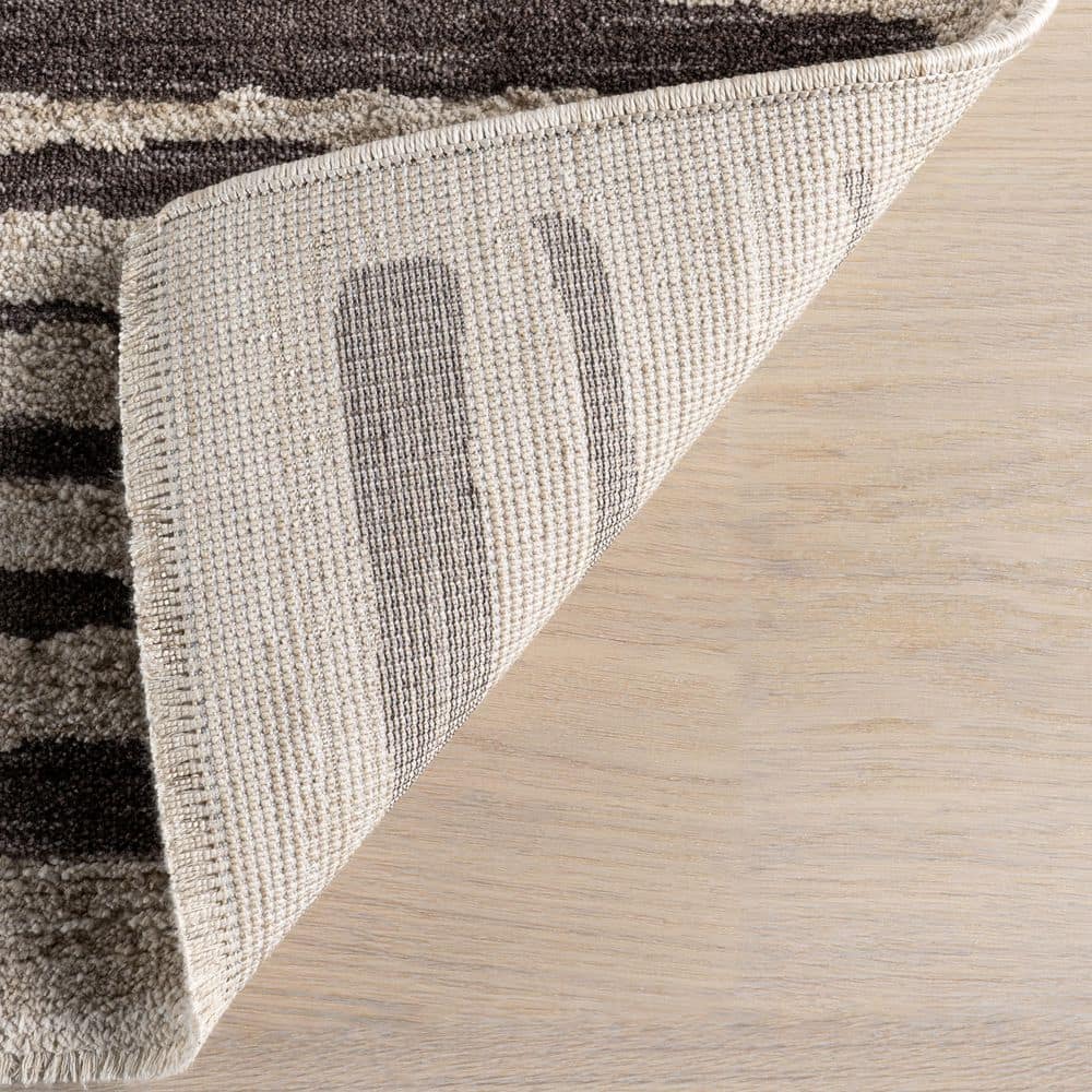Beige and Brown Synthetic Stripe Rectangular Area Rug, 2' x 3'