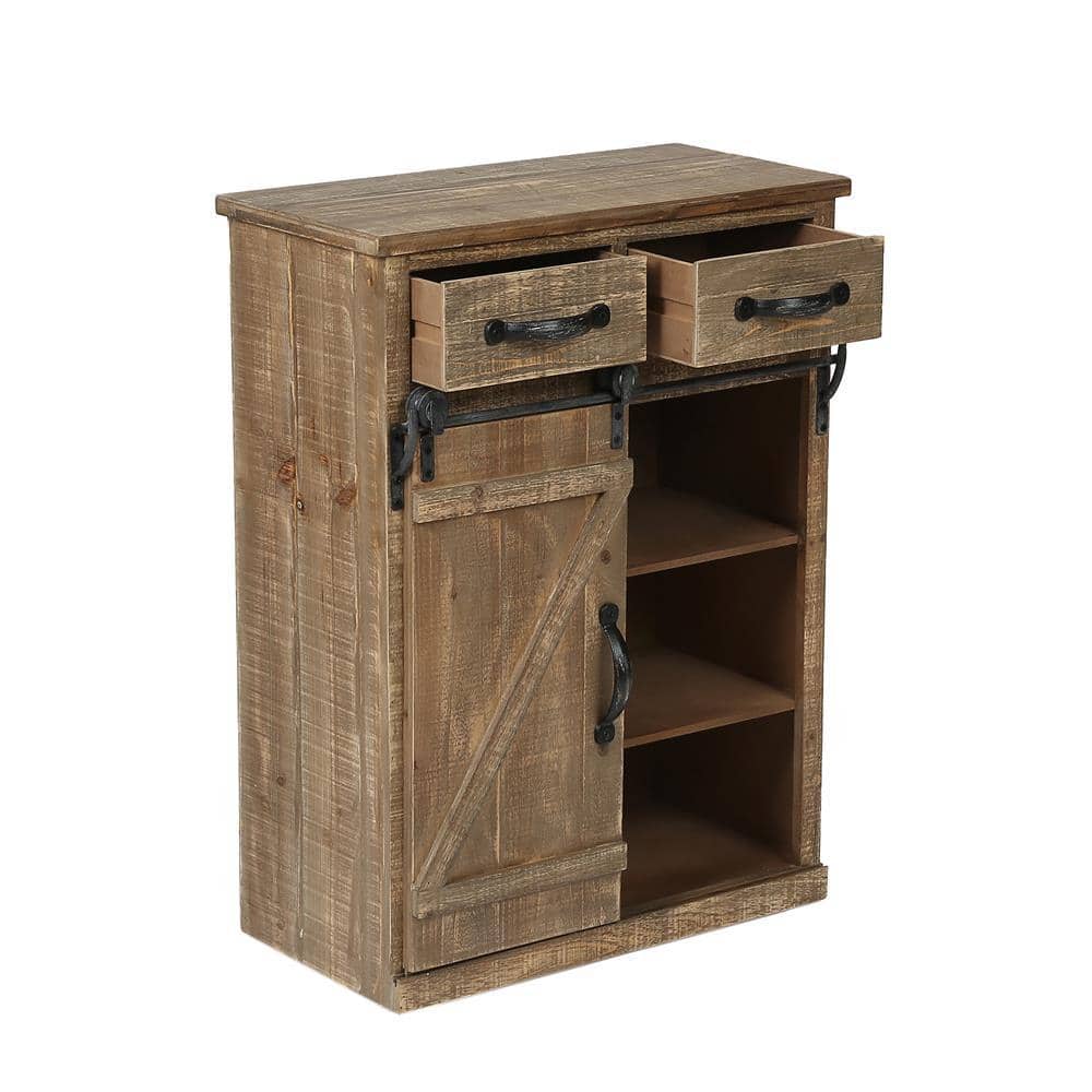 Rustic Brown Wood Sliding Barn Door Storage Cabinet