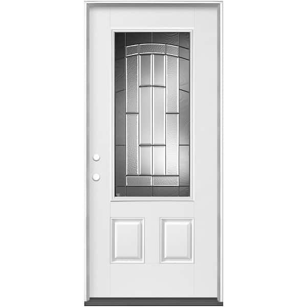 Masonite 36 in. x 80 in. Croxley Three Quarter Rectangle Right-Hand Primed Smooth Fiberglass Prehung Front Door with No Brickmold