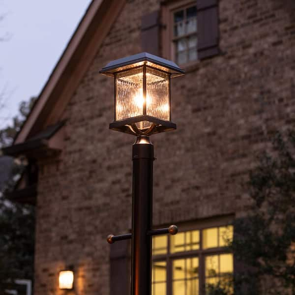 Aspen Single Black Waterproof LED Outdoor Post Light with 3 in. Fitter and Warm White Solar LED Light Bulb Included