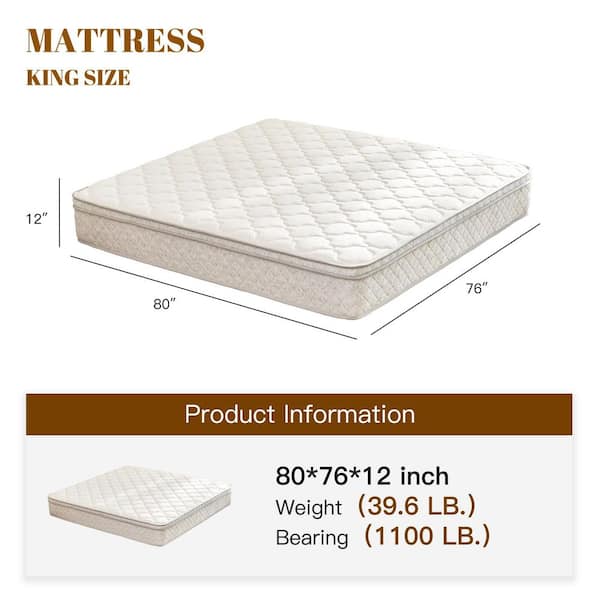 White & Gray King Size Hybrid Twin Medium Firmness Mattress-Memory Foam 10 in. Pocket Springs for Support Mattress