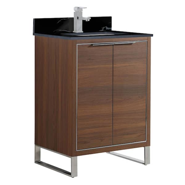 FINE FIXTURES Opulence 24 in. W x 18 in. D x 33.5 in. H Bath Vanity in Walnut Ebony with Black Marble Single sink Top