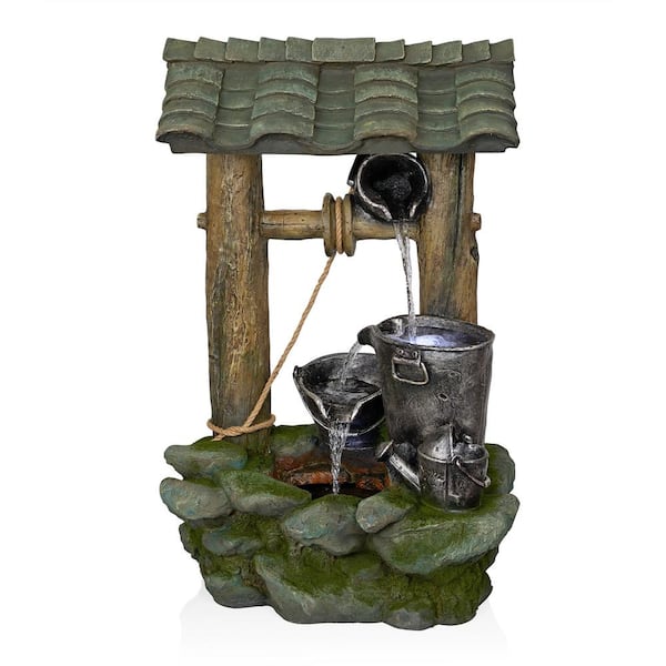 Alpine Corporation 39 in. Water Well Tiered Fountain with LED Lights, Multi-Color