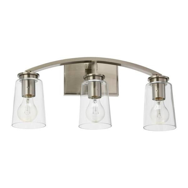 Robert Stevenson Lighting Laguna - 20 in. 3-Light Brushed Nickel Vanity Light, Metal and Clear Glass