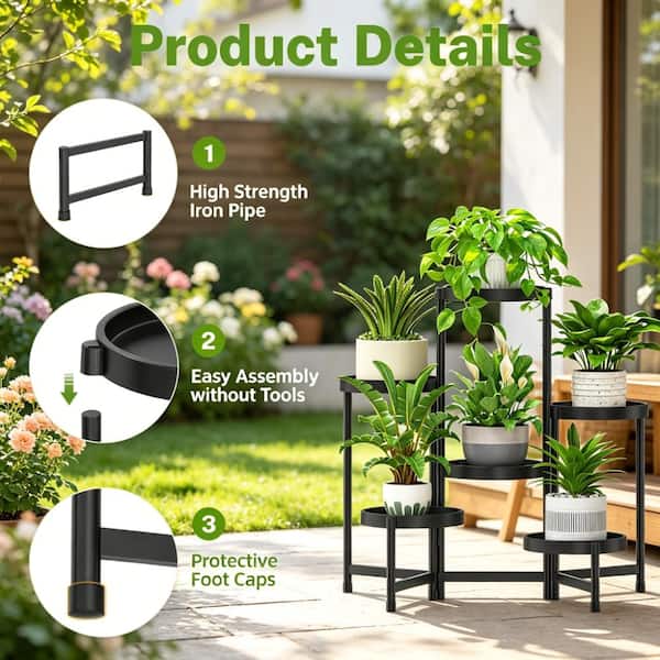6 Tier Folding Plant Stand with Plastic Tray, Tiered Corner Flower
