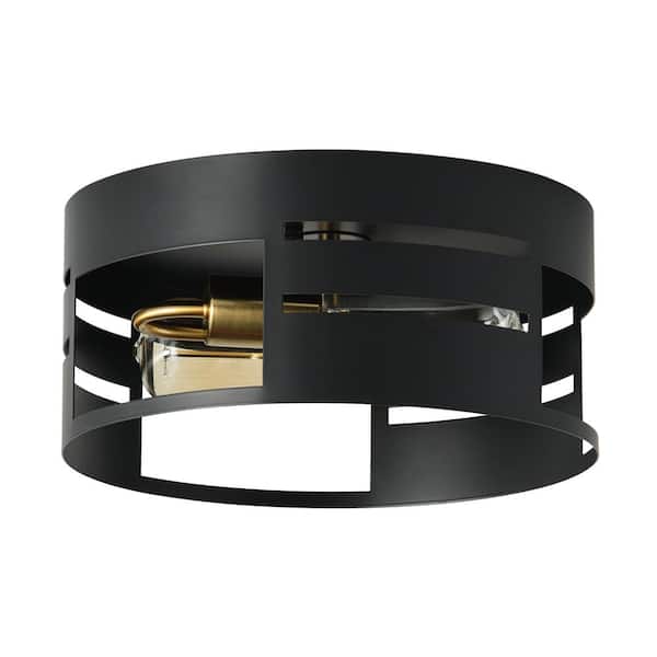 aiwen Modern 11. 81in. 2-Light Round Flush Mount Industrial Black Ceiling Light Fixture