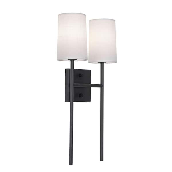 Rose 2-Light Black, White Wall Sconce with White Metal Shade
