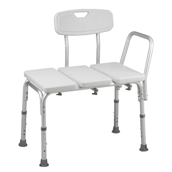 HealthSmart BactiX 26-1/2 in. W x 16 in. D Aluminum Adjustable Transfer Bench with Back Rest in White