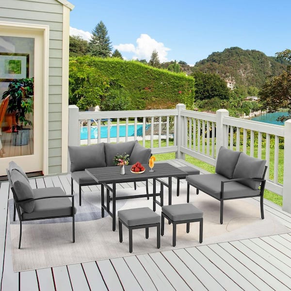 Sudzendf 7-Piece Metal Patio Conversation Set with Gray Cushions, Outdoor Sectional Sofa Set for Garden, Backyard and Poolside