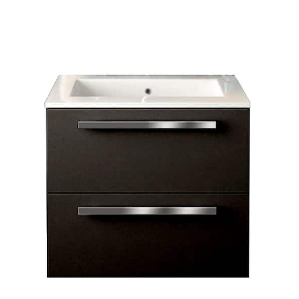 LaToscana Ameno 24 in. W x 18 in. D x 20 in. H Floating Bath Vanity in Black with White Tekorlux Vanity Top with Basin