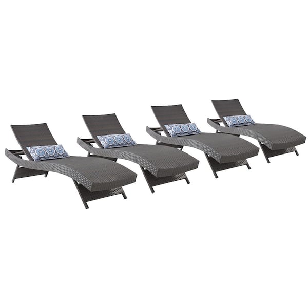 EDYO LIVING Brown 4-Piece Brown Resin Outdoor All-Weather Adjustable Patio Wicker Chaise Lounger