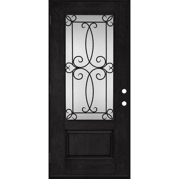 Steves & Sons Regency 36 in. x 80 in. 3/4-Lite Georgian Decorative Glass RHOS Onyx Mahogany Fiberglass Prehung Front Door