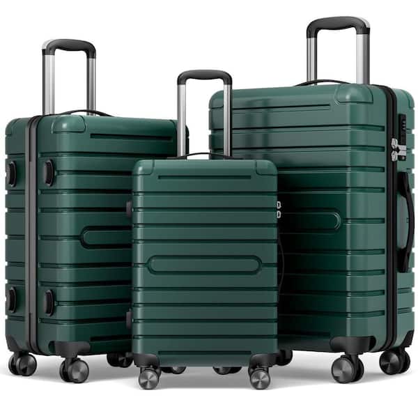 HONGGE 3-Piece Dark Green Luggage Sets Hard Shell Luggage Sets